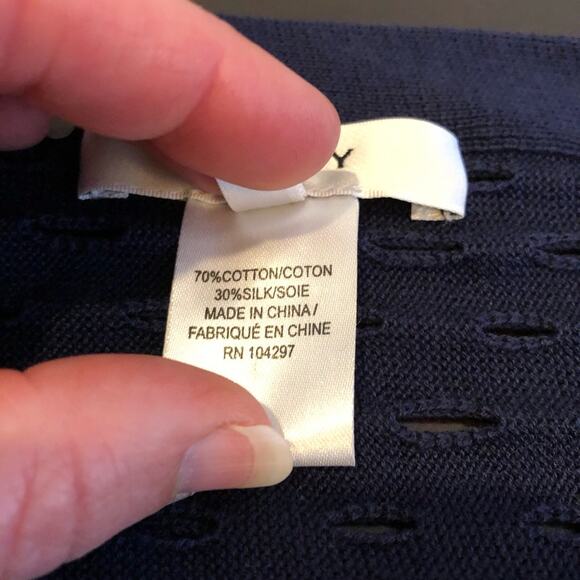 Milly navy blue open circle knit open drape front silk blend cardigan size Small - Picture 9 of 14